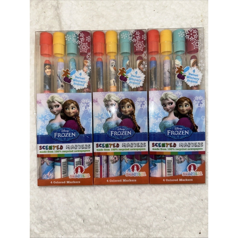Disney Frozen Scented Smarkers 4 Pack Recycled Newspaper Markers Lot of 3 NEW